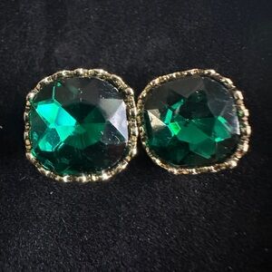 Gold and Green Stud Earrings